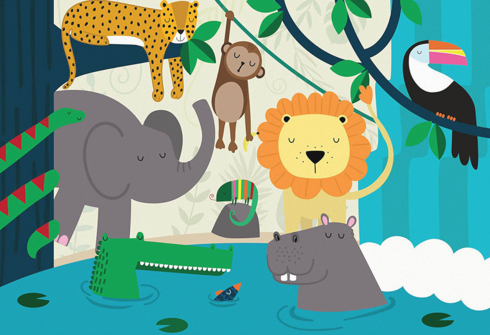 Custom Hand-Painted Cartoon Animal Wallpaper, Yixuan Mural, Watercolor Jungle Nursery Background Wall Pattern for Children's Room Wall Fabric