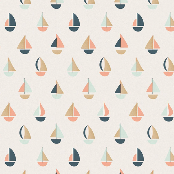 Cute Little Boat Children's Room Wallpaper 3D Model