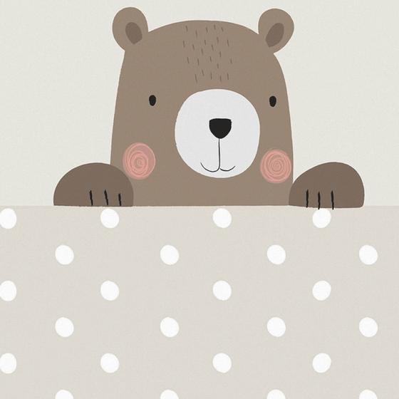 Bernie Bear Hand-Drawn Cartoon Animal Wallpaper in Beige