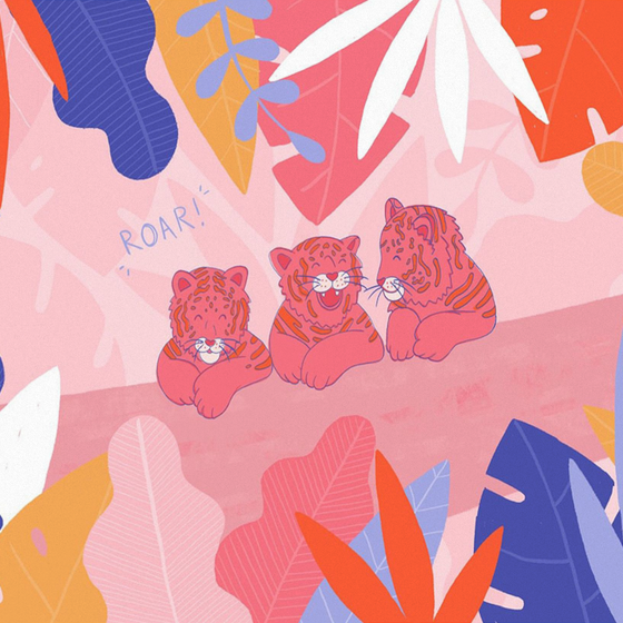 Three Tigers Hand-Painted Wallpaper 3D Model