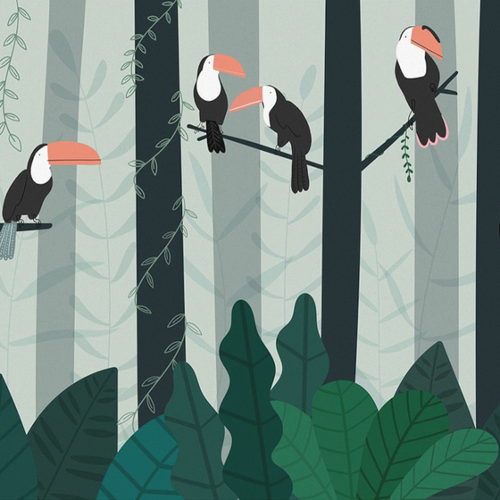 Toucan Hand-Painted Cartoon Animal Wallpaper Custom Yixuan Mural Watercolor Jungle Nursery Background Wall Pattern Wall Fabric for Children's Room