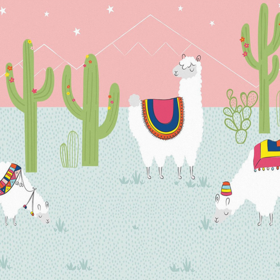 Cute Pink Hand-Drawn Cartoon Animal Wallpaper 3D Model for Kids' Rooms