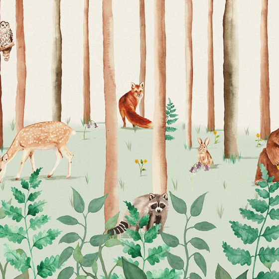 Custom Hand-Drawn Cartoon Animal Wallpaper for Children's Room