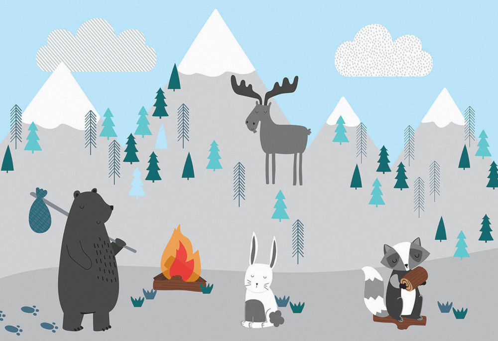 Hill Boy Room Hand-painted Cartoon Animal Wallpaper Custom Art Xuán Mural Watercolor Jungle Nursery Background Wall Children's Room Pattern Wall Fabric