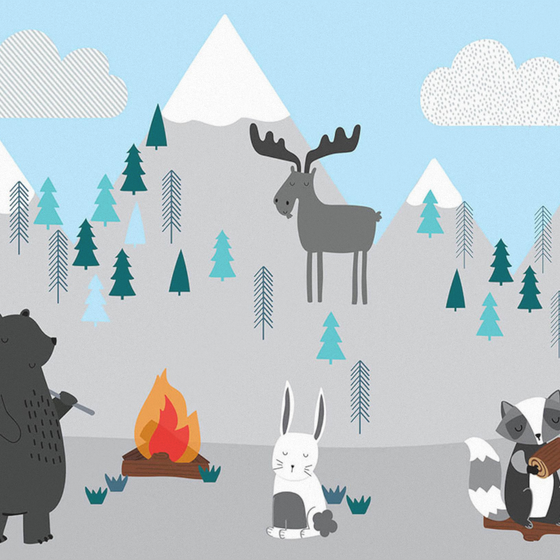 Hand-painted Cartoon Animal Wallpaper 3D Model for Children's Rooms