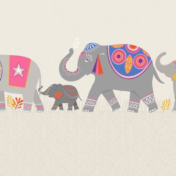 Blue Hand-Painted Cartoon Animal Wallpaper 3D Model