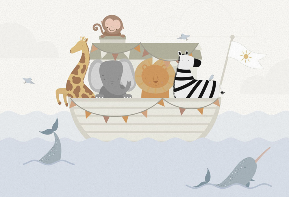 Custom Hand-painted Cartoon Animal Wallpaper 3D Model in Beige