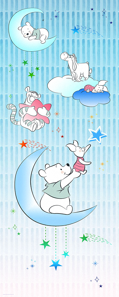 Winnie the Pooh vertical composition children's room wallpaper entrance wall fabric - Yixuan mural