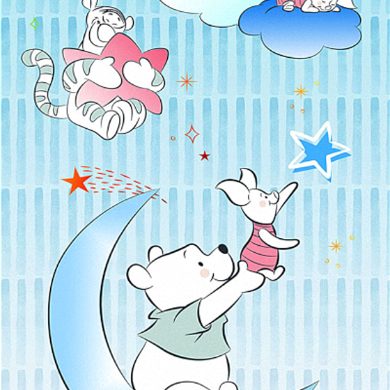 Winnie the Pooh vertical composition children's room wallpaper entrance wall fabric - Yixuan mural