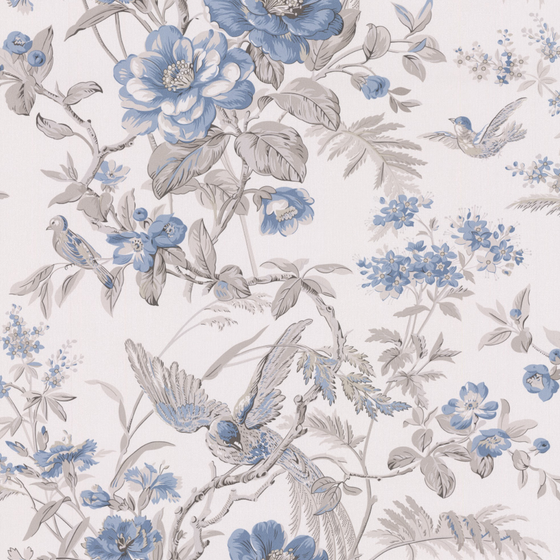 Charming European-Style Plant Print Wallpaper 3D Model in Blue