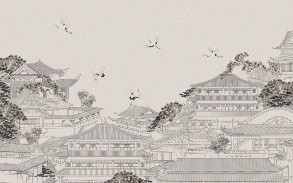 New Chinese-style Gray and White Architectural Complex