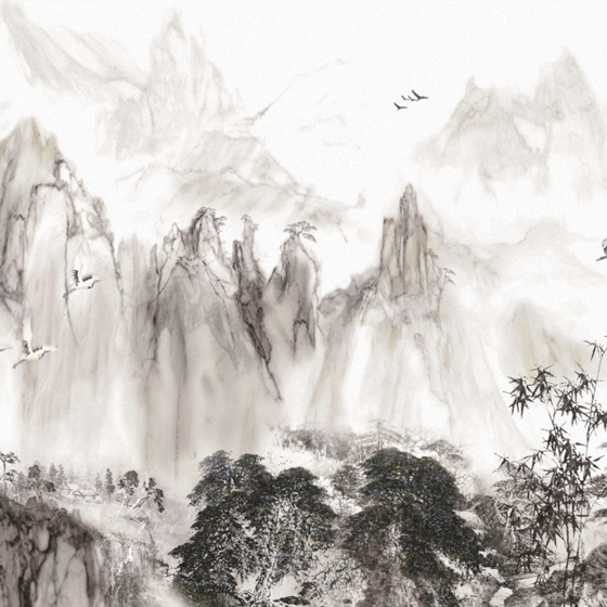 New Chinese-Style Mulin Landscape 3D Model in Gray