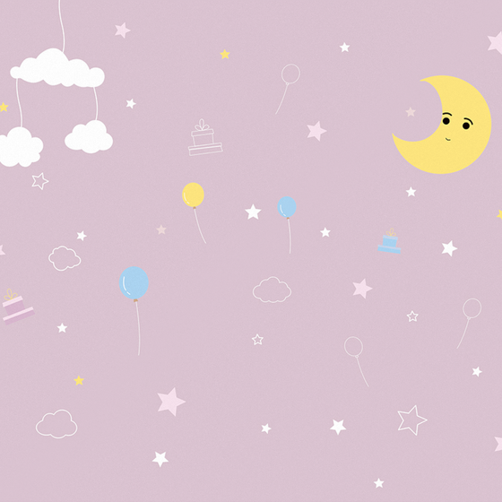 Charming Modern Children's Wallpaper 3D Model in Purple