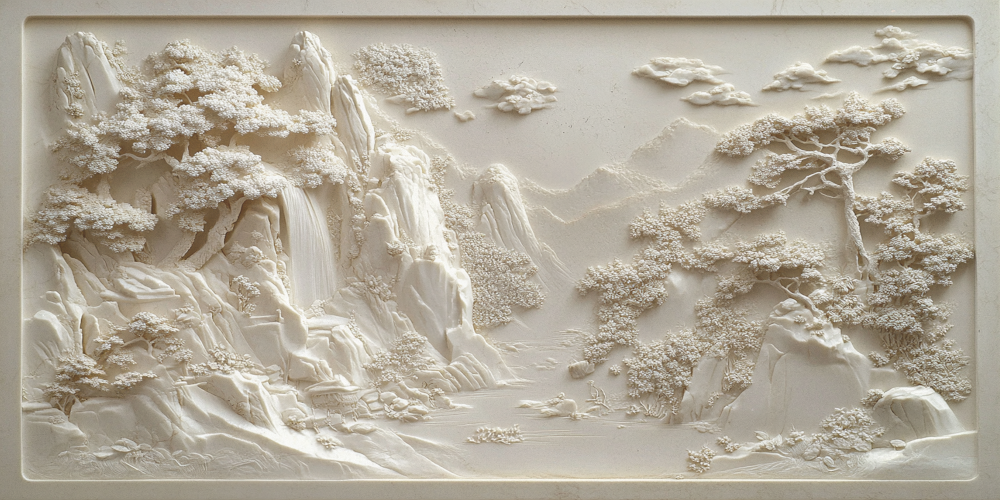 Modern Stone Carving White Jade Landscape Relief Texture ID 1187358419